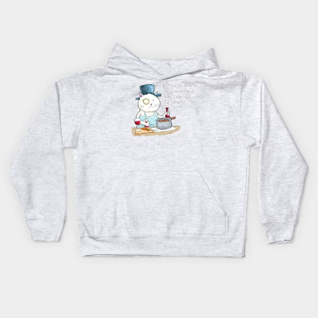 Dapper Cat - Cooking Wine Kids Hoodie by johnnybuzt